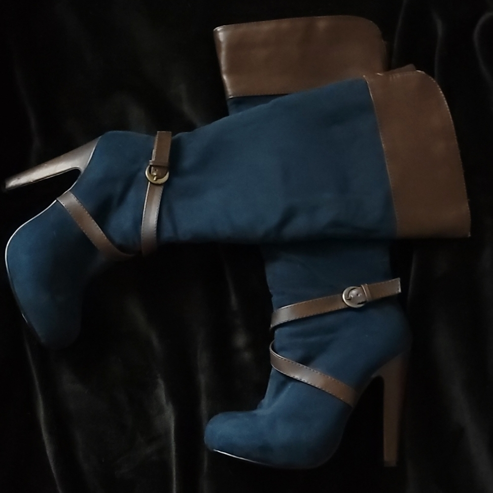 Blue knee high boots size 6